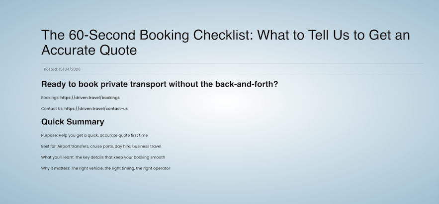 The 60-Second Booking Checklist: What to Tell Us to Get an Accurate Quote